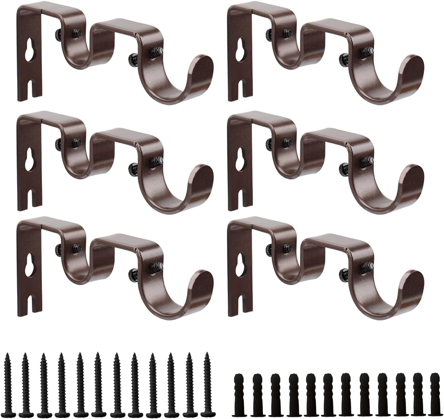 Double Curtain Rod Bracket 6 Pack Metal Curtain Rod Holders for Wall Sturdy