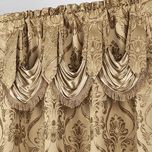 4-Piece Drape Set with Attached Valance & Sheer, 96″ Length, Taupe, 2 Tie Backs