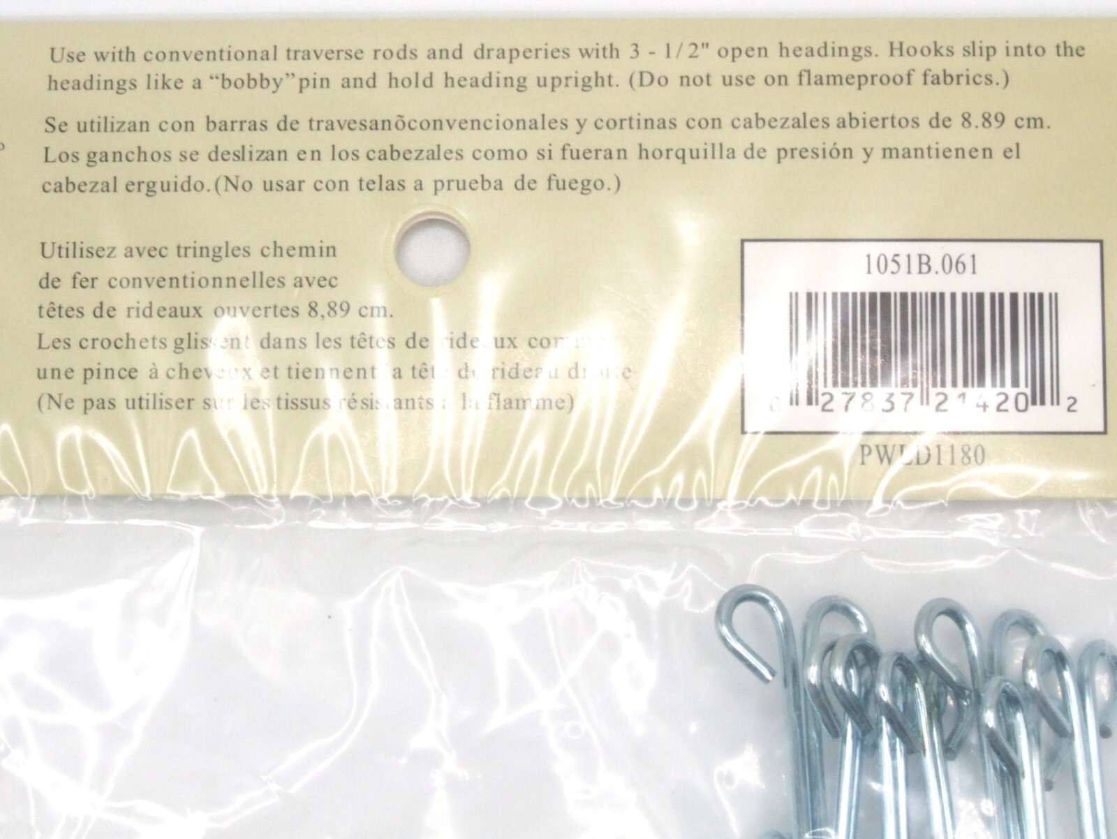 Kirsch Slip In Open Drapery Hooks 3.5 in Header J052E 61 Package of 14