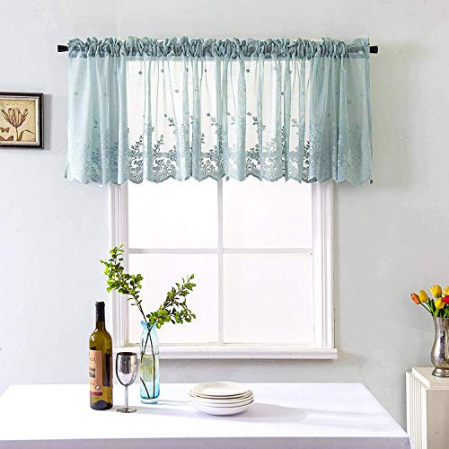Kitchen Window Valance Lace Curtains, 102x16inch Floral Sheer Rod Pocket