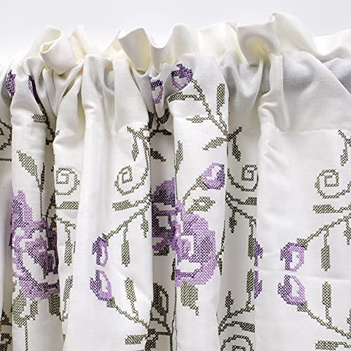 1 Piece Rose Embroidery Valance, Lilac, 60″ x 19″, Scalloped Flower Floral