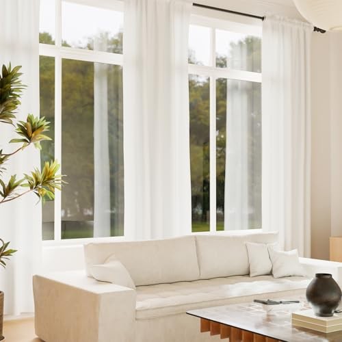 2Pcs 36inch Kitchen Tier Curtains for Windows,Semi 30″W x 36″L(Pack of 2) White