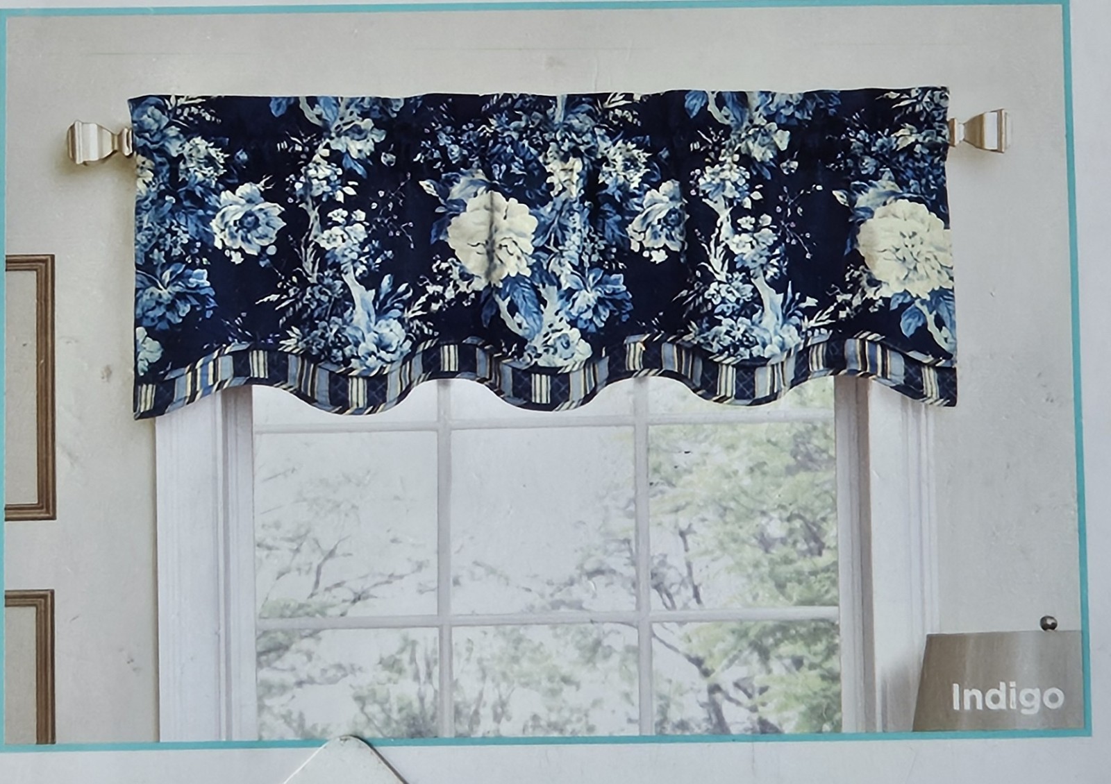 Waverly BALLAD BOUQUET Valance in Indigo Blue Floral FAIRFIELD 52×18 NEW