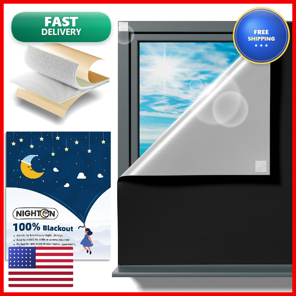 Nighton Portable Curtains 4059 Strong Hook And Loop Tape Strips Adhesive