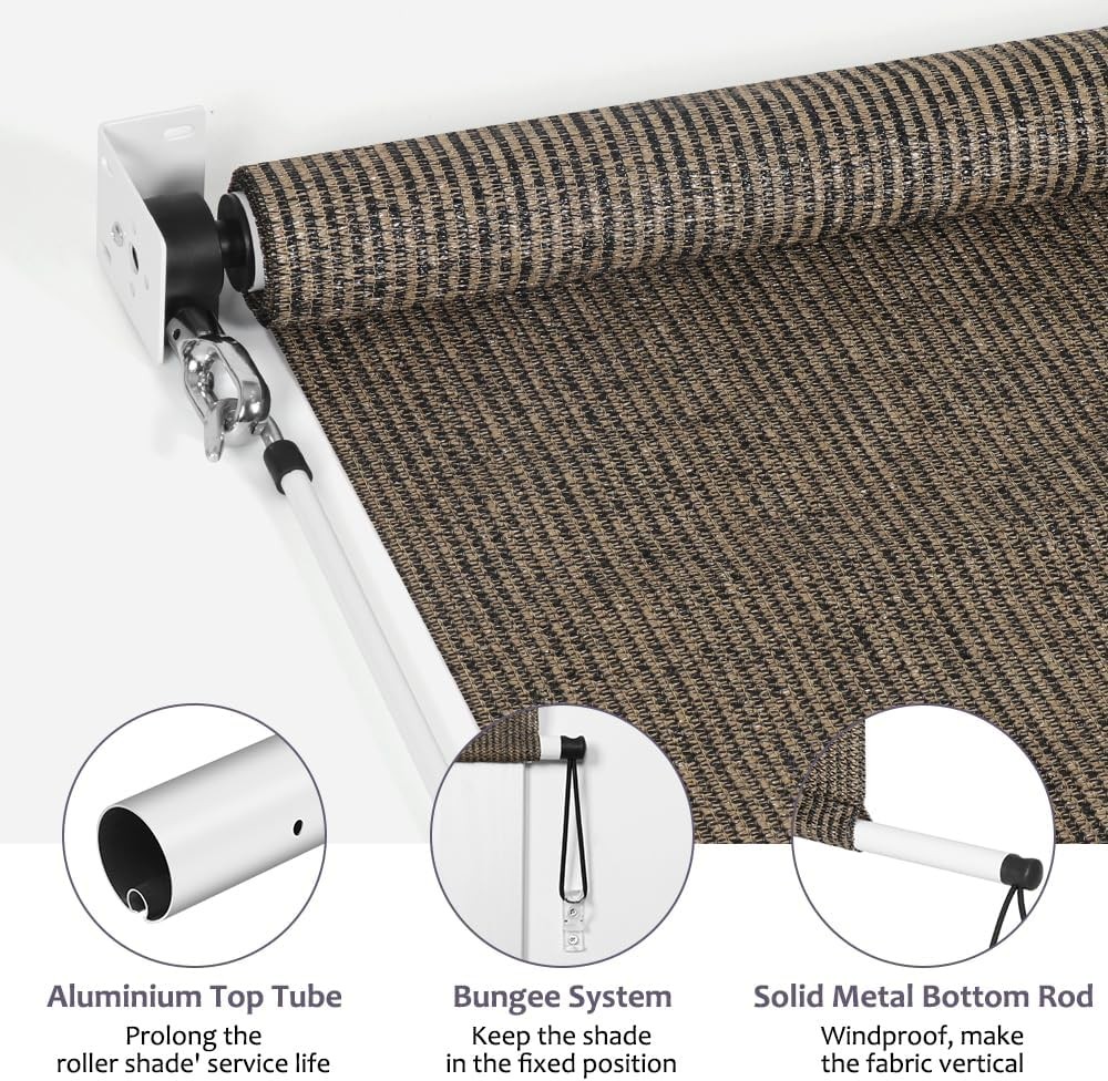Patio Shades Roll Up Outdoor Blind, 10′ W x 8′ H Cordless Sun Shade Screen with