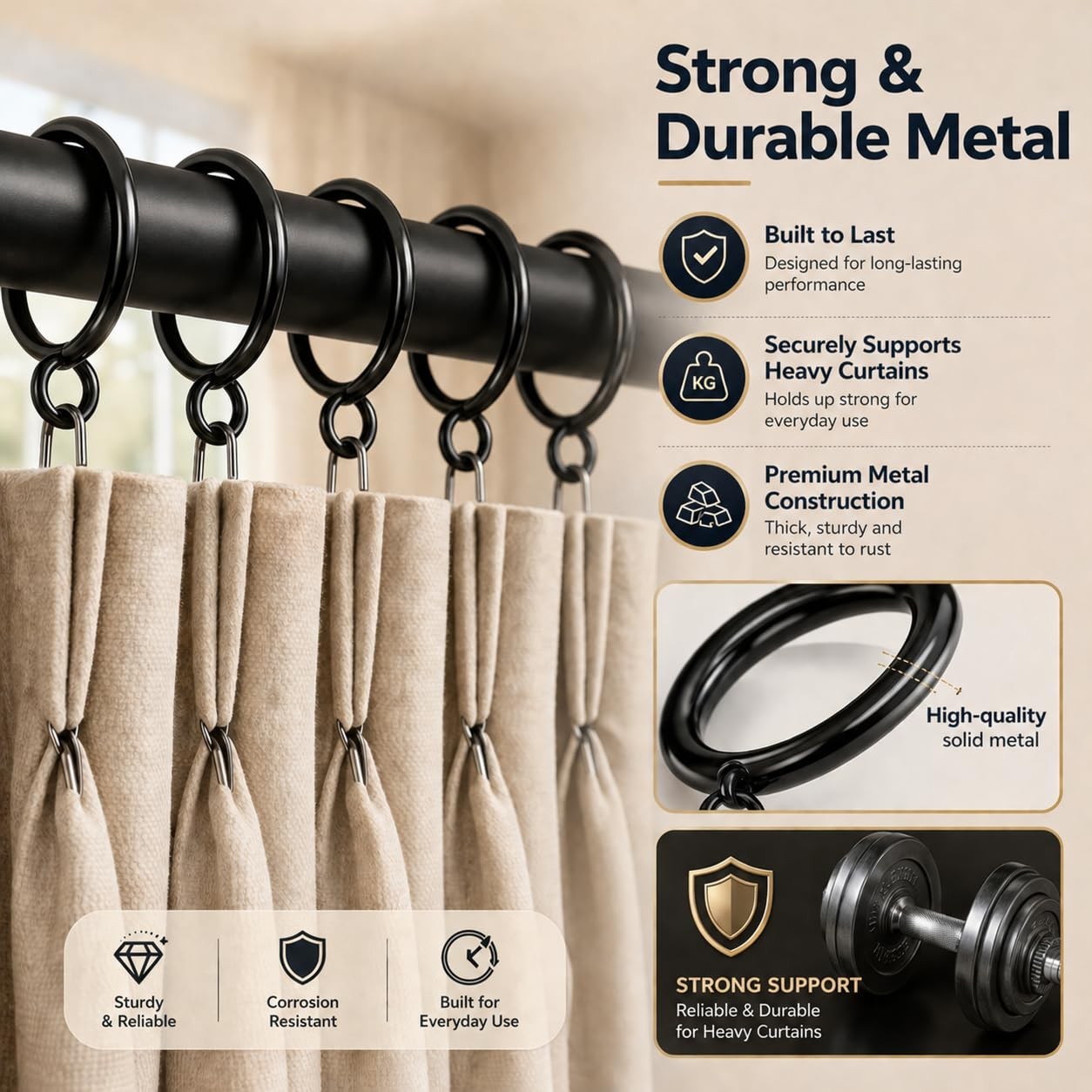60 PCS Black Curtain Rings with 60PCS-1.5 inch Interior Diameter,