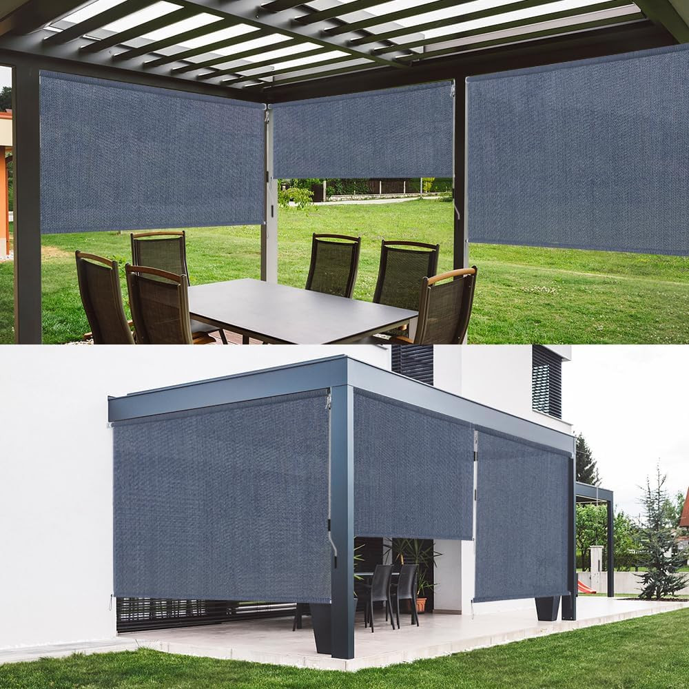 Outdoor Sunshade Roller Shades 48″ W X 72″ H, Cordless Roll up Shade Blinds Priv