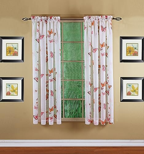 Butterflies Print Semi Sheer Panel, 63″, Pink, 54W x 63L