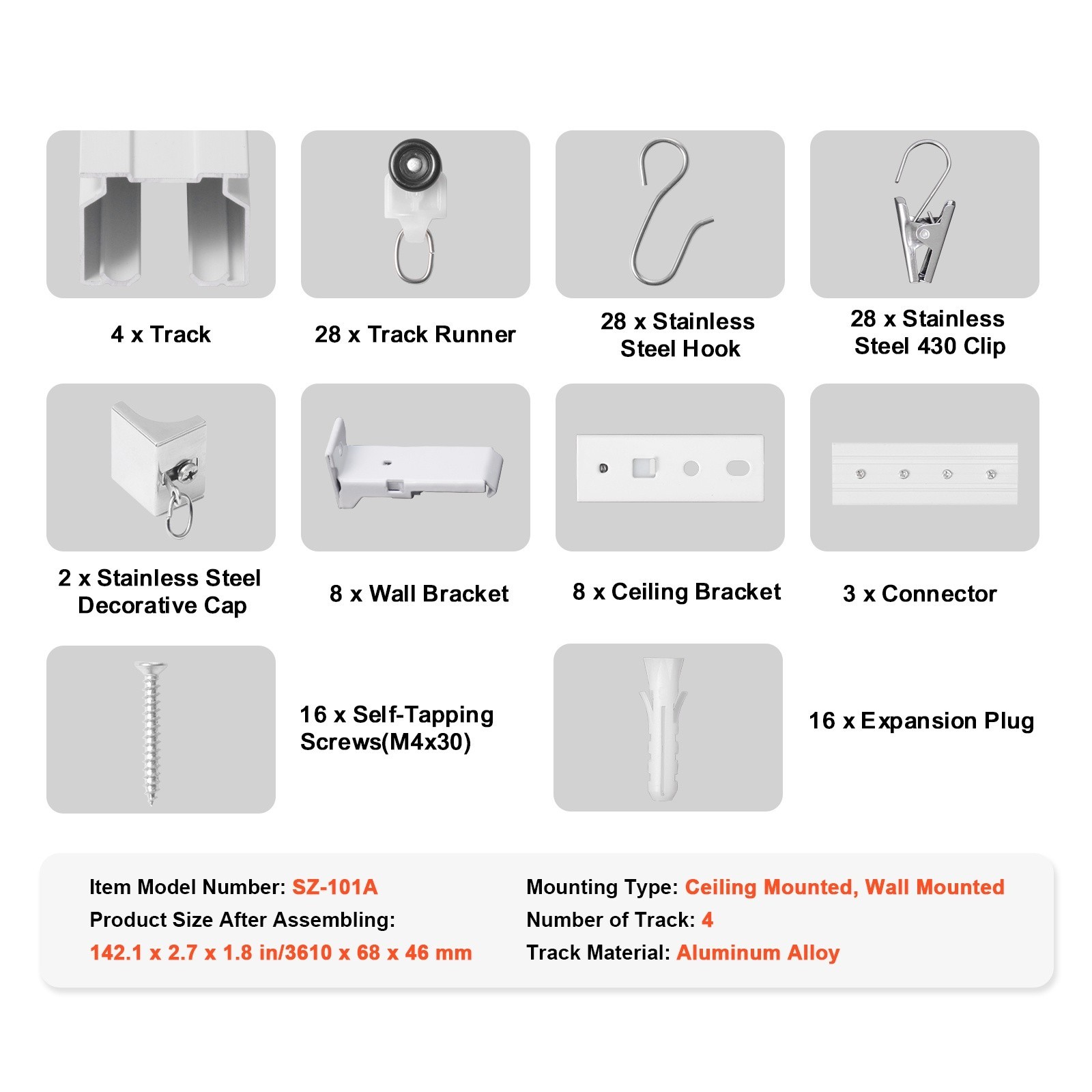 Overhead Curtain Rail Kit, Spanning 11.8 FT, Glide Ceiling Track Mechanism