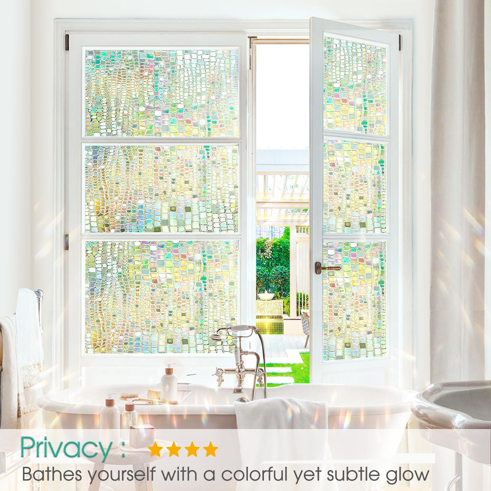 Beautysaid Window Privacy Film Stained Glass 3D 17.5 x 78.7 inch, Pure
