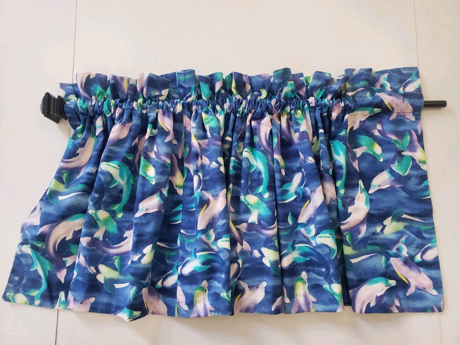 2 Vintage 1990’s Dolphin Window Valances 58.5×16″ Tropical Handmade Blue Purple