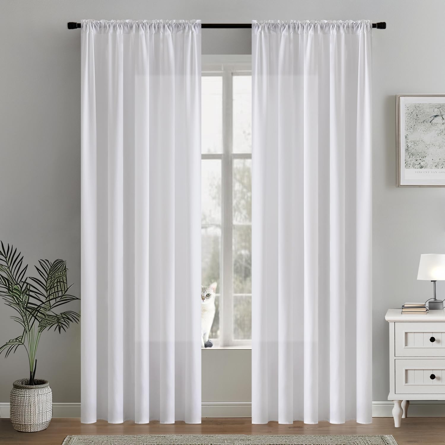 White Privacy Sheer Curtains that Let Light in 84 Inches Long Non-See-Through…