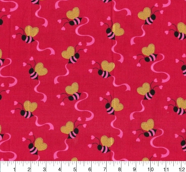 LINED WINDOW VALANCE CURTAIN 42 X 15 VALENTINES DAY HEARTS GLITTER BUMBLE BEES