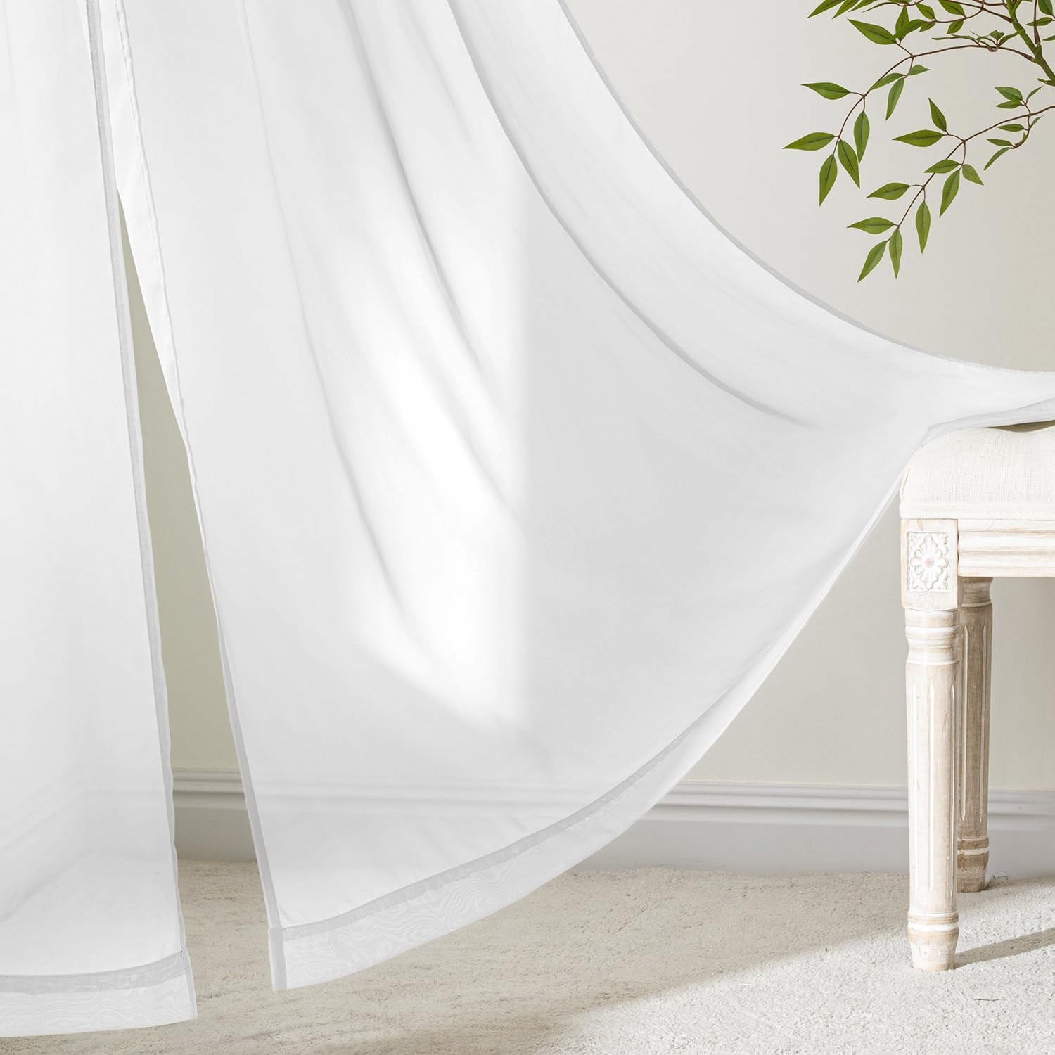 MIULEE Sheer Cafe Curtains 36 Inch 4 Panels White Rod Pocket