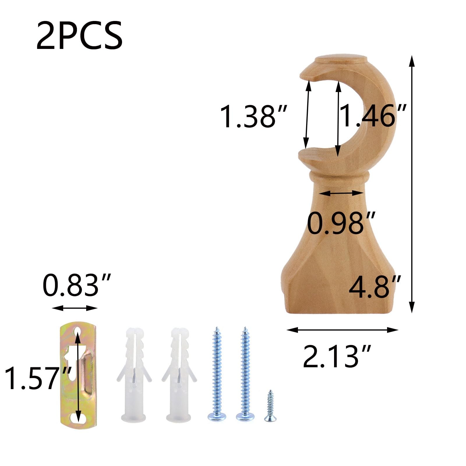 2 PCS Wood Classical Wall Mount Curtain Rod Bracket Holder 13/8 In 35mm Dia