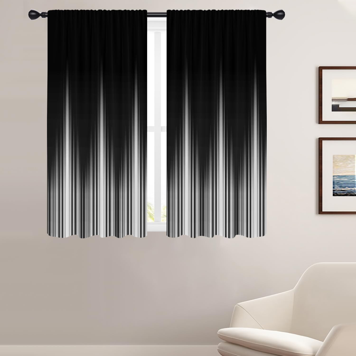 Black and White Window Curtains for Bedroom 42 x 63 Inch Rod Pocket Ombre Gre…