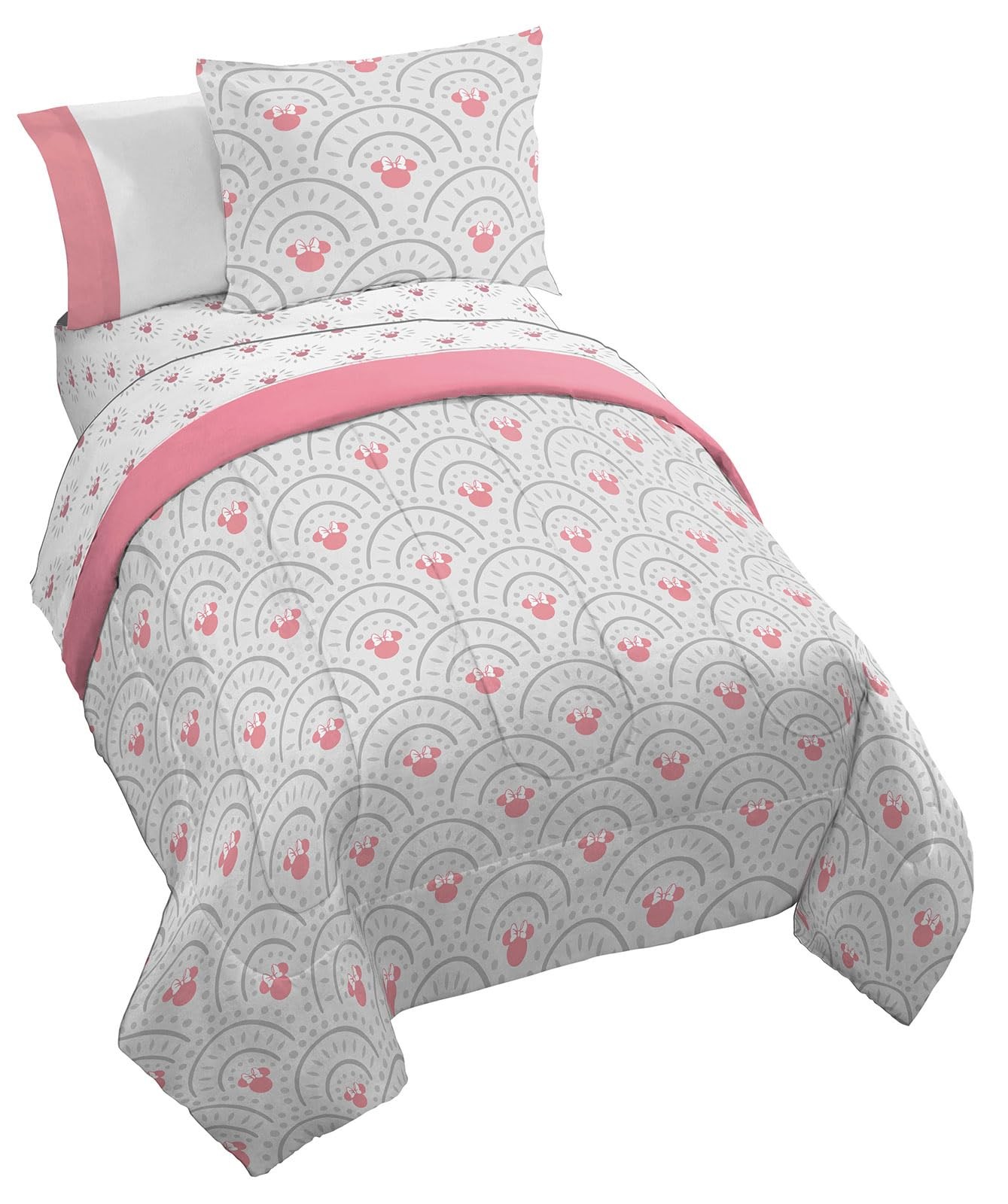 Disney Minnie Mouse Twin Comforter Set – 5 Piece Twin, Grey –
