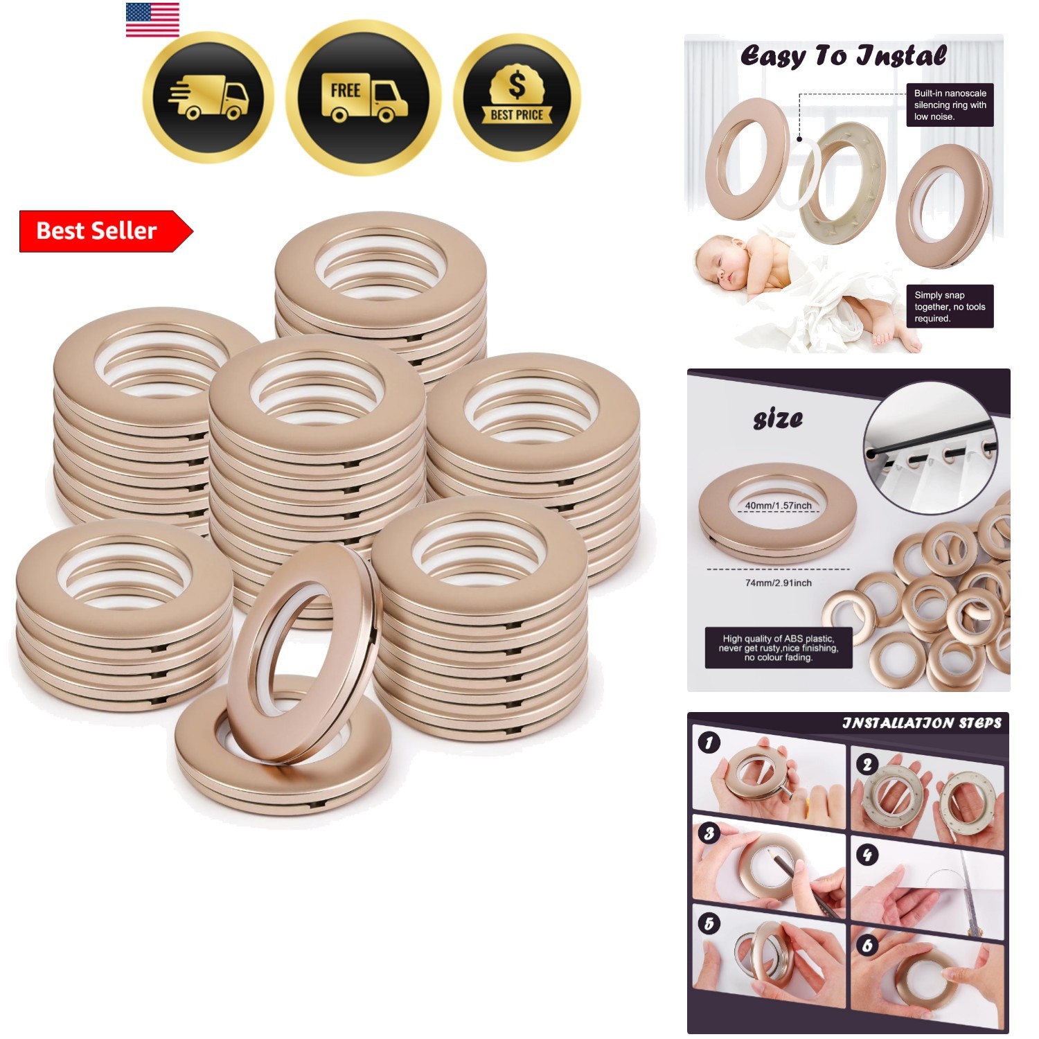 32PCS Bronze Roman Shade Rings 40mm – Rich Espresso Finish for Traditional Ho…