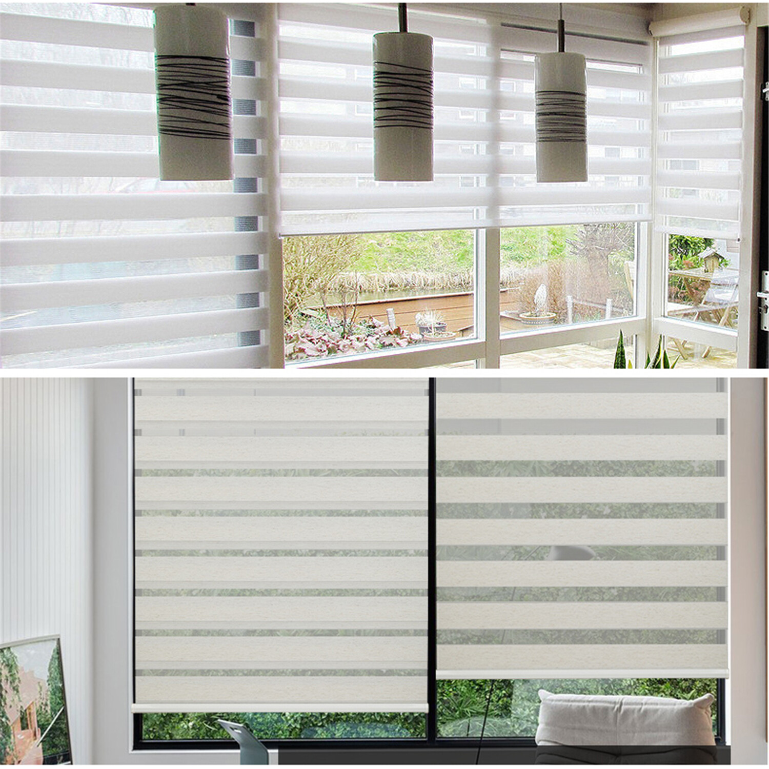 HTTMT- Zebra Roller Blinds [(W)40“ x (H)72”] White, Cordless, Dual Layer Shades,