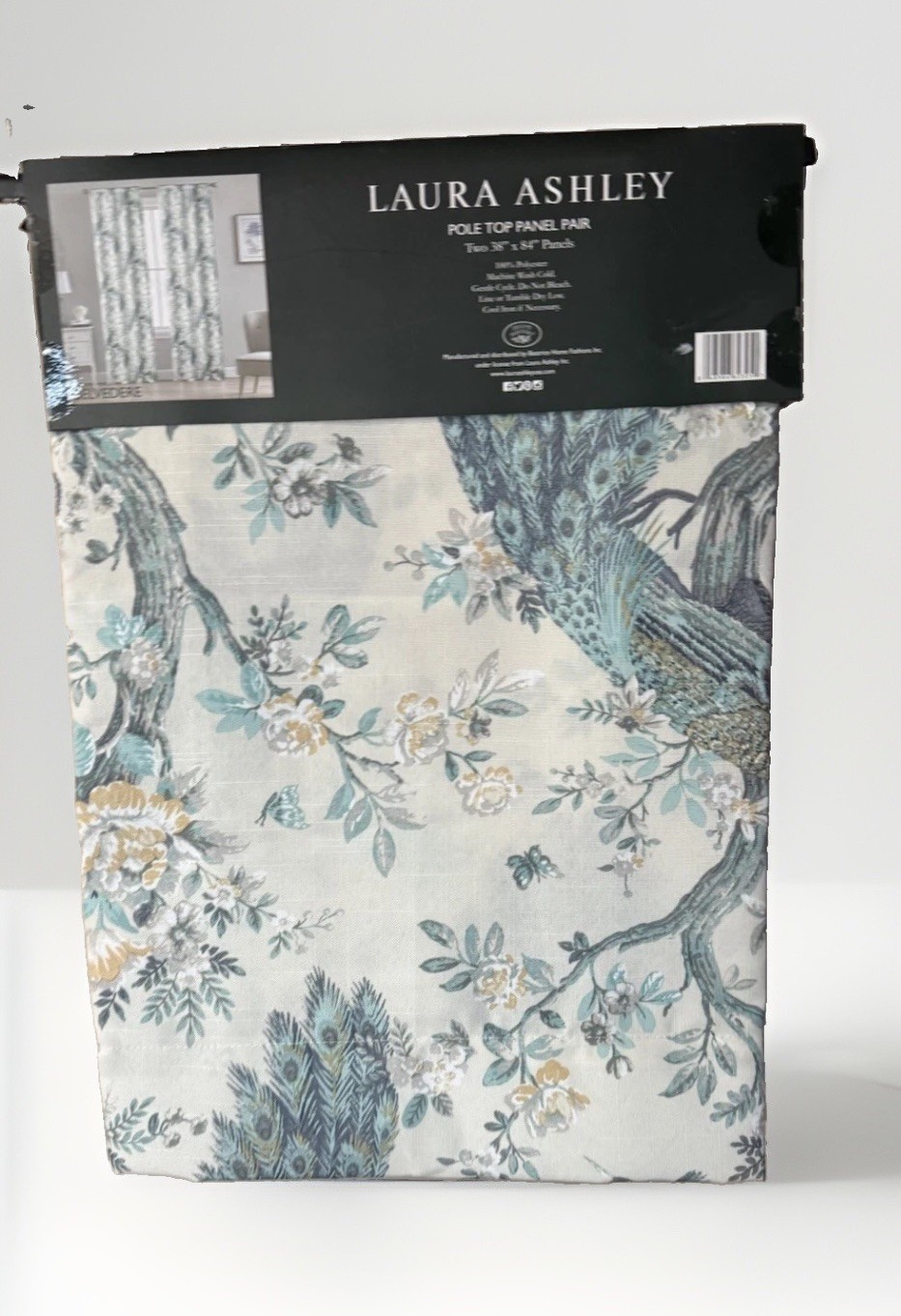 NWT Laura Ashley Belvedere Peacock Window Curtain 2-Panel Set 38 x 84 Pole Top