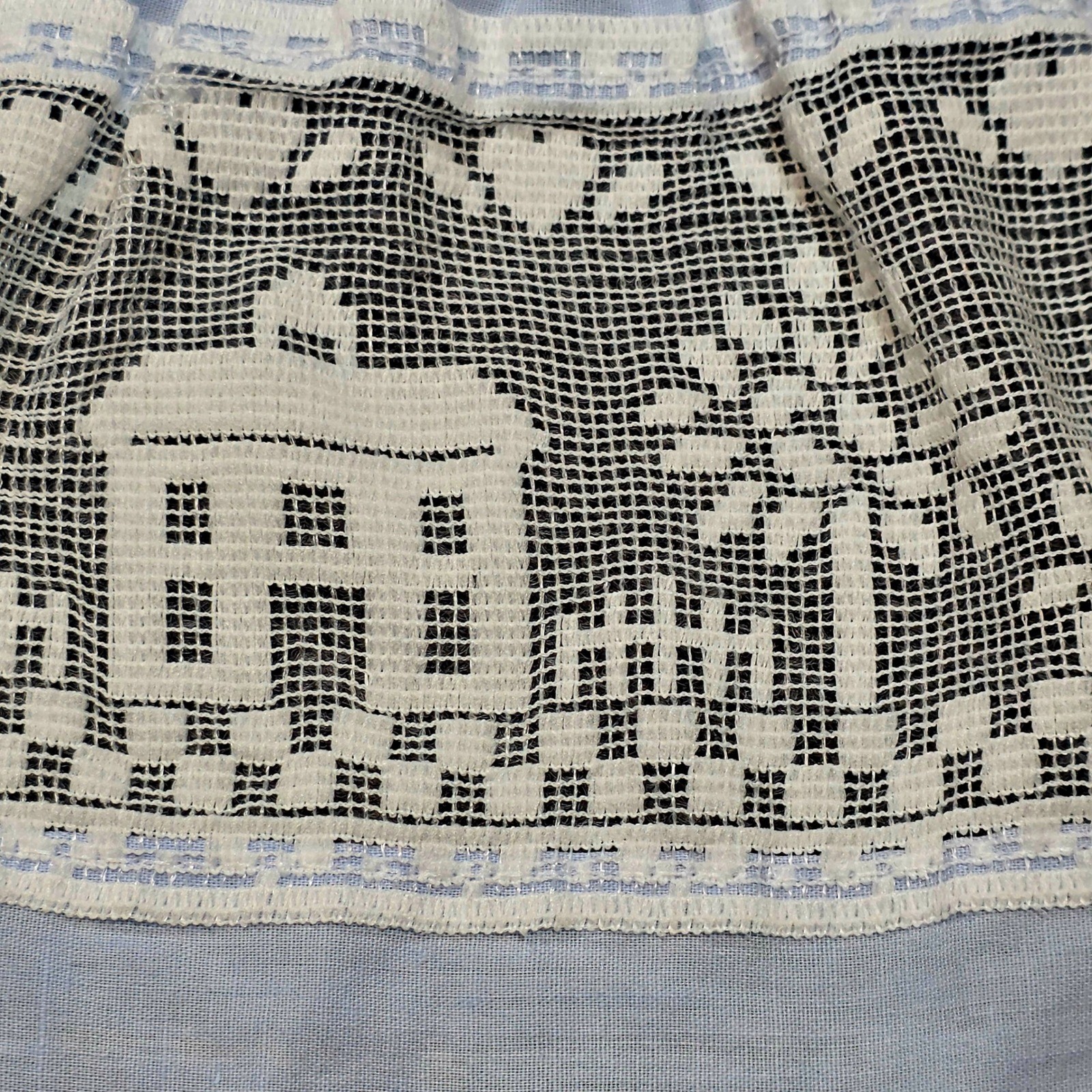 Vintage Blue White Village Scene Lace Ruffle Tier Curtains Set of 2 Valance USA
