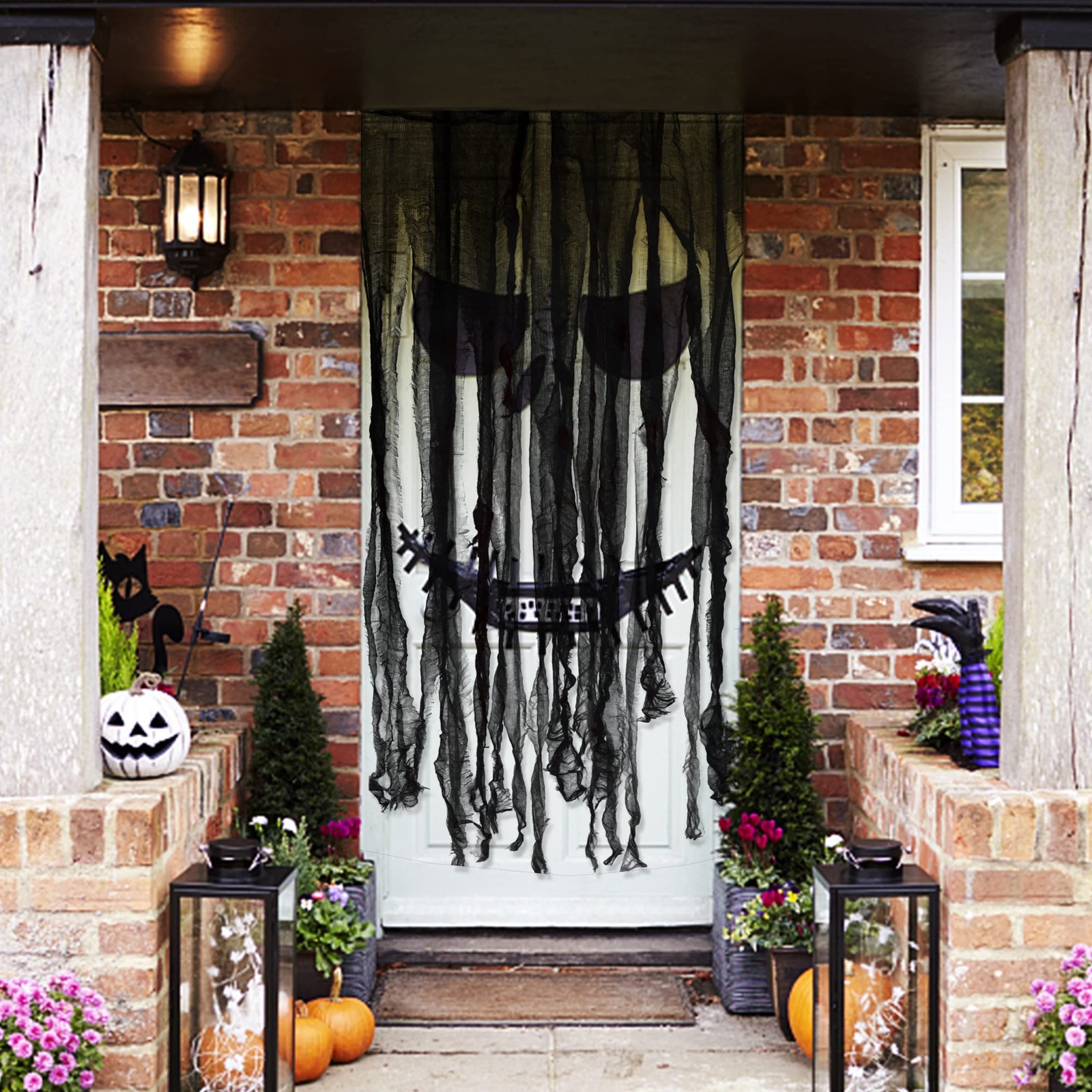 Halloween Black Doorway Curtain 3 Pcs 65×39 Inch Creepy Gauze for Door