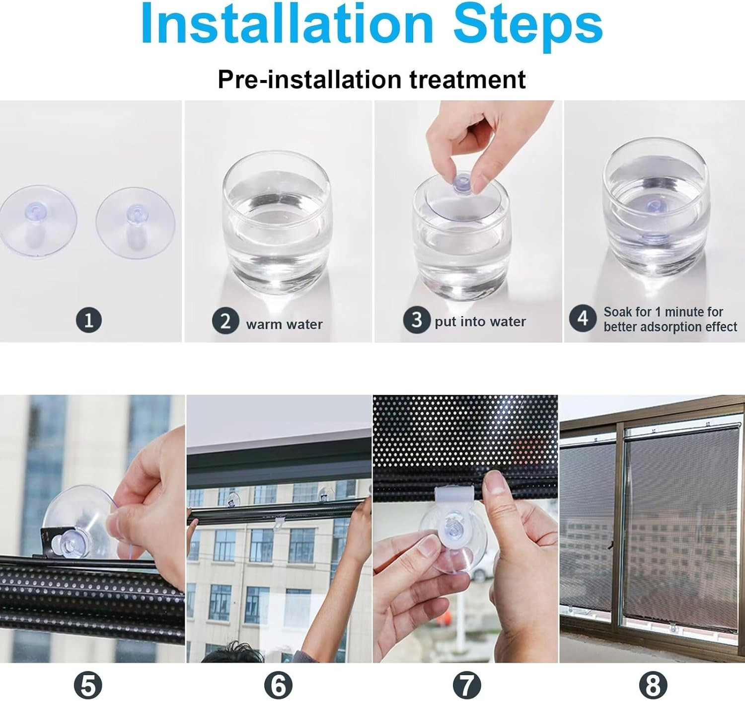 No Drilling Retractable Roller Window Shades W/3 Suction Cups, Blackout Blind…