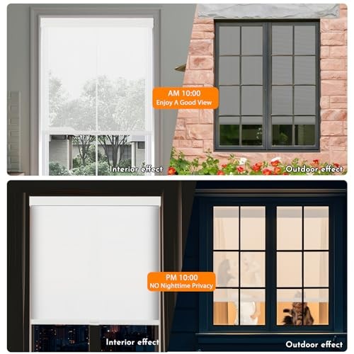 Free-Stop Cordless Roller Shades for Windows Light Filtering 20″W x 72″H White