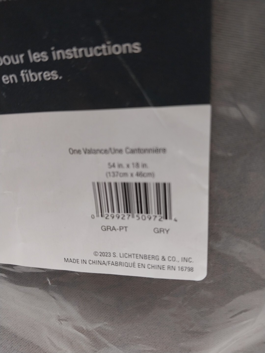 Lichtenberg Valance Gray 54in W x 18in L