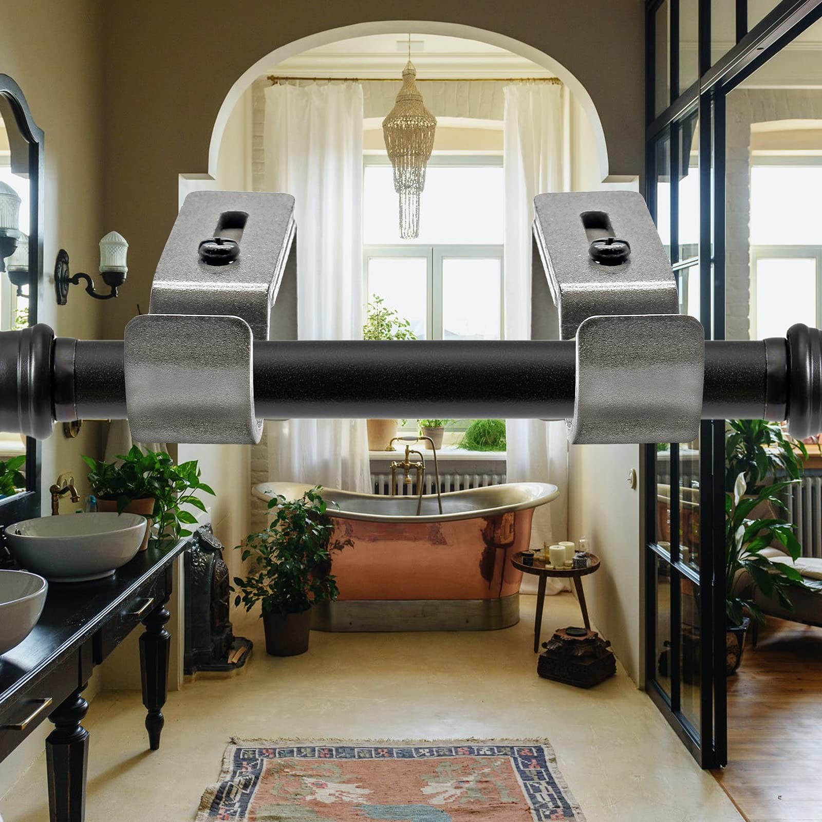 4 PCS Silver Gray Heavy Duty Adjustable Curtain Rod Brackets 5/8 to 3/4 Inch