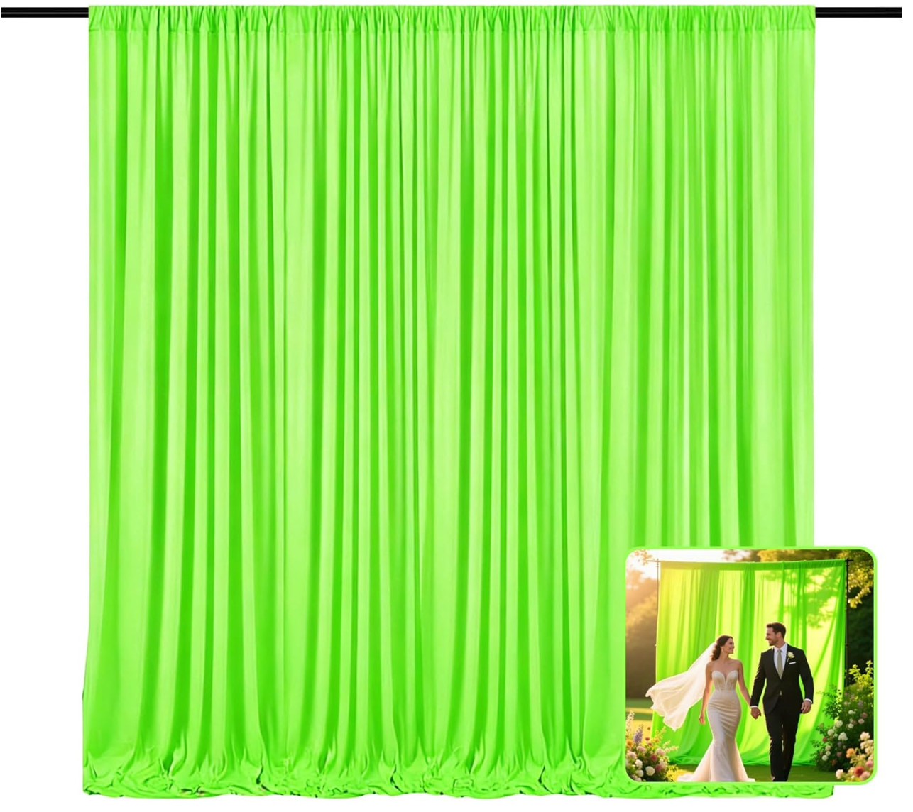 2 Panels Light Green Backdrop Curtain, 10 x 10 Feet Polyester Background Curtain