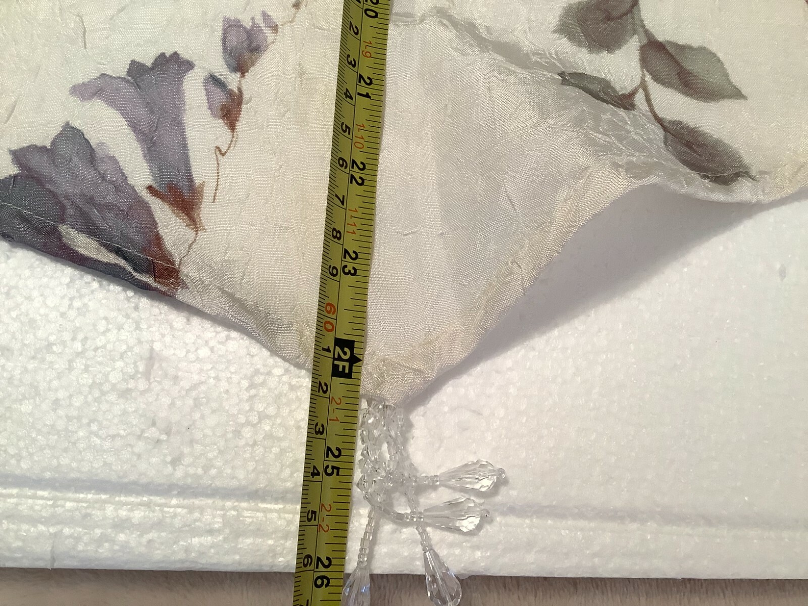 Window Valence Curtain Topper Pink Purple Floral Crinkle Polyester Beads