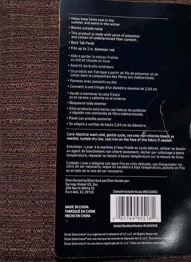 Style Selections 84″ Reberta Mocha Rod Pocket Thermal Blackout Curtain Panel