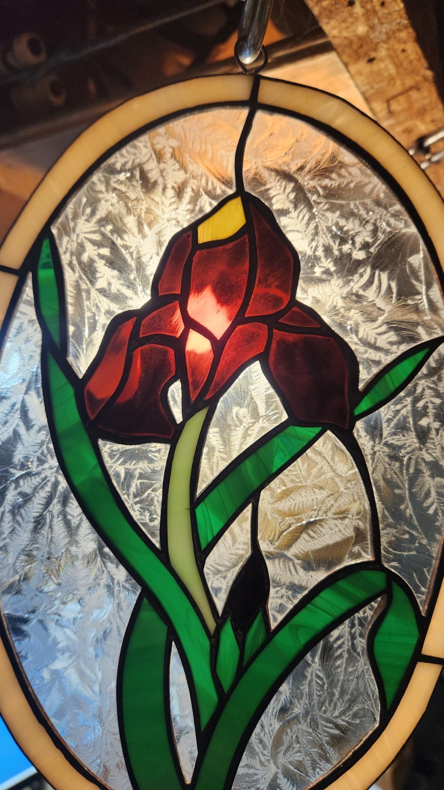 Vintage Hanging Tiffany Style Stained glass Panel Botanical 11.5 X 8 Inch