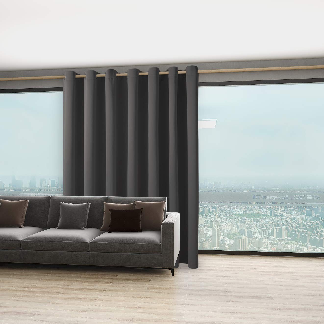 BONZER Room Divider Curtain Total Privacy 108″W x 84″L (Pack of 1), Dark Grey