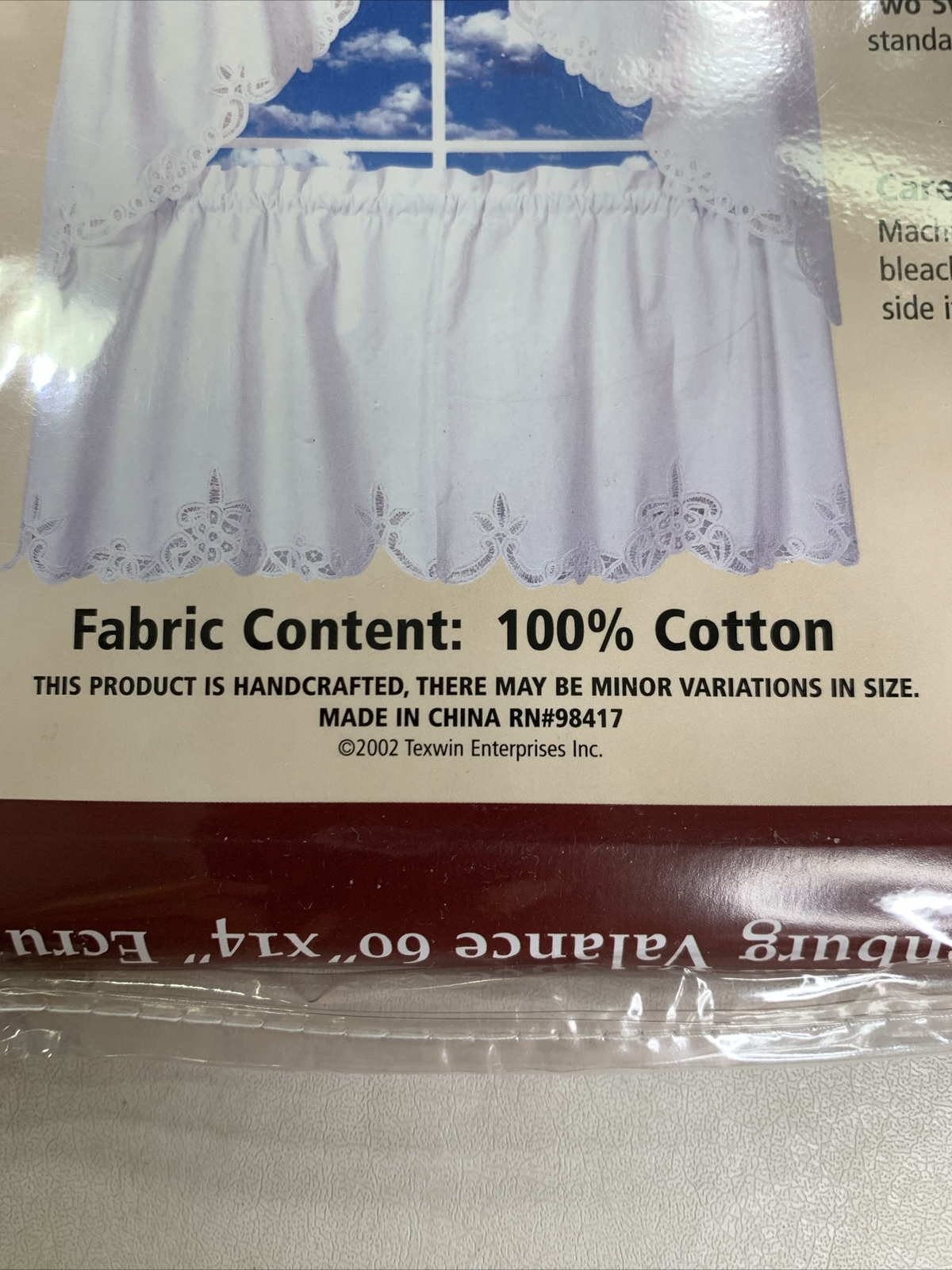Battenburg Valance Ecru Cotton Lace Handcrafted NEW 14” X 60” Granny Cottagecore