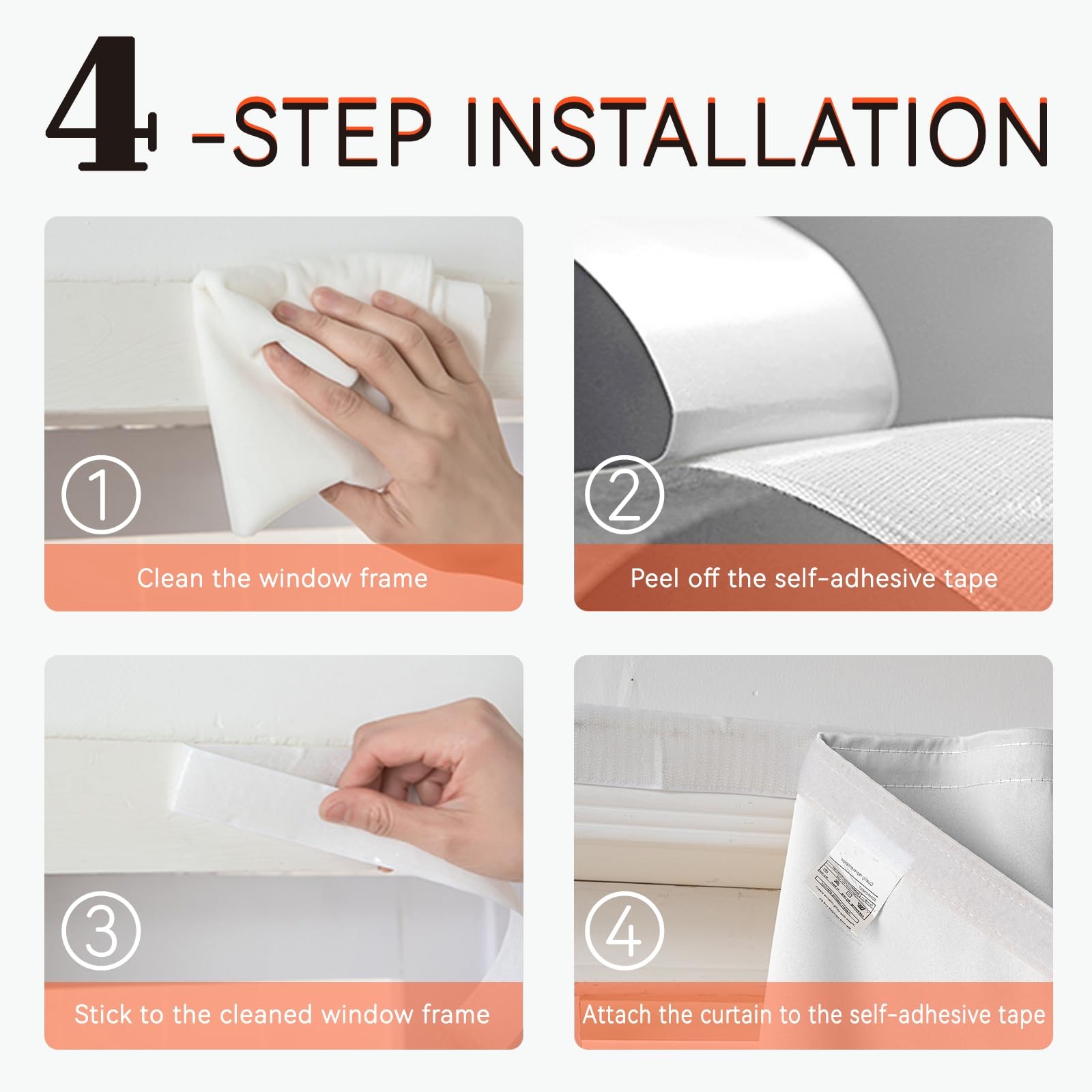 Jilron White Adhesive Blackout Curtains 47×71