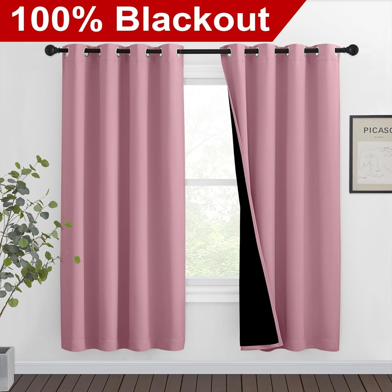 Crystal Pink Full Shade Curtain Panels, Pair of Thermal Insulated & Energy Ef…