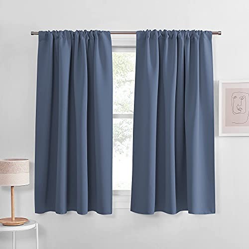 Blackout Window Curtains – Drapes Rod Pocket 42″W x 45″L (Pack of 2) Blue Haze