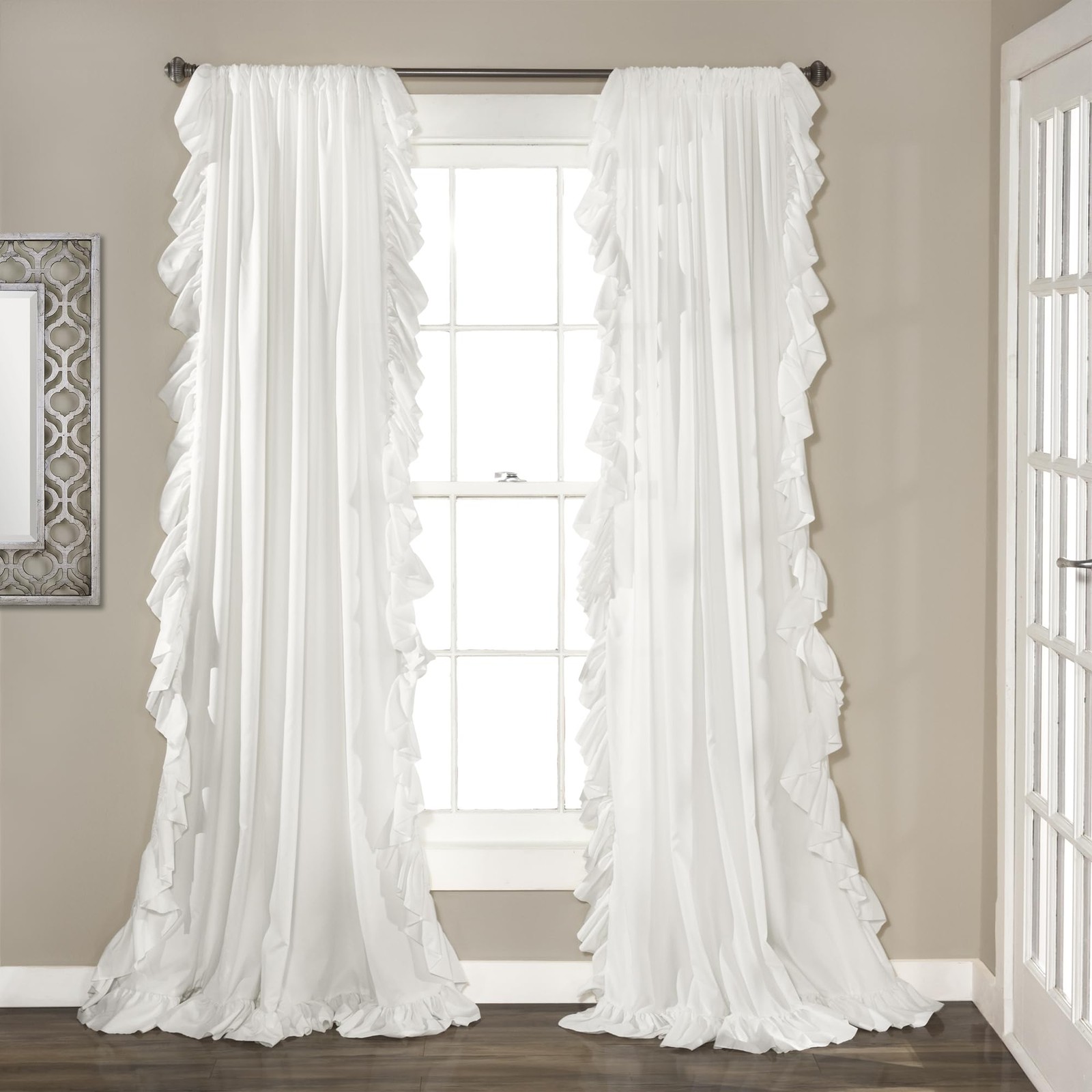 Lush Decor Reyna Ruffle Window Curtain Panel Set, Pair, 54″ W x 84″ L, White –