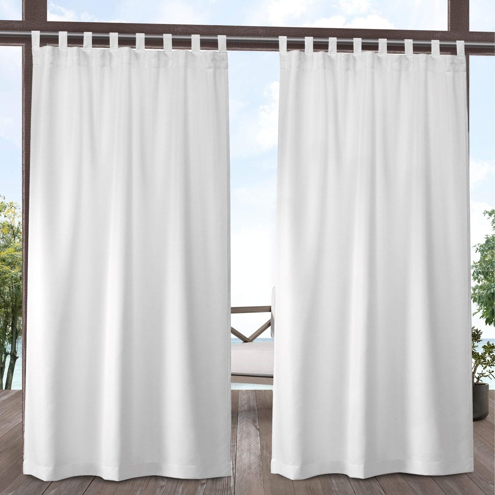 Cabana Solid Indoor/Outdoor Light Filtering Hook-and-Loop Tab Top Curtain Pan…