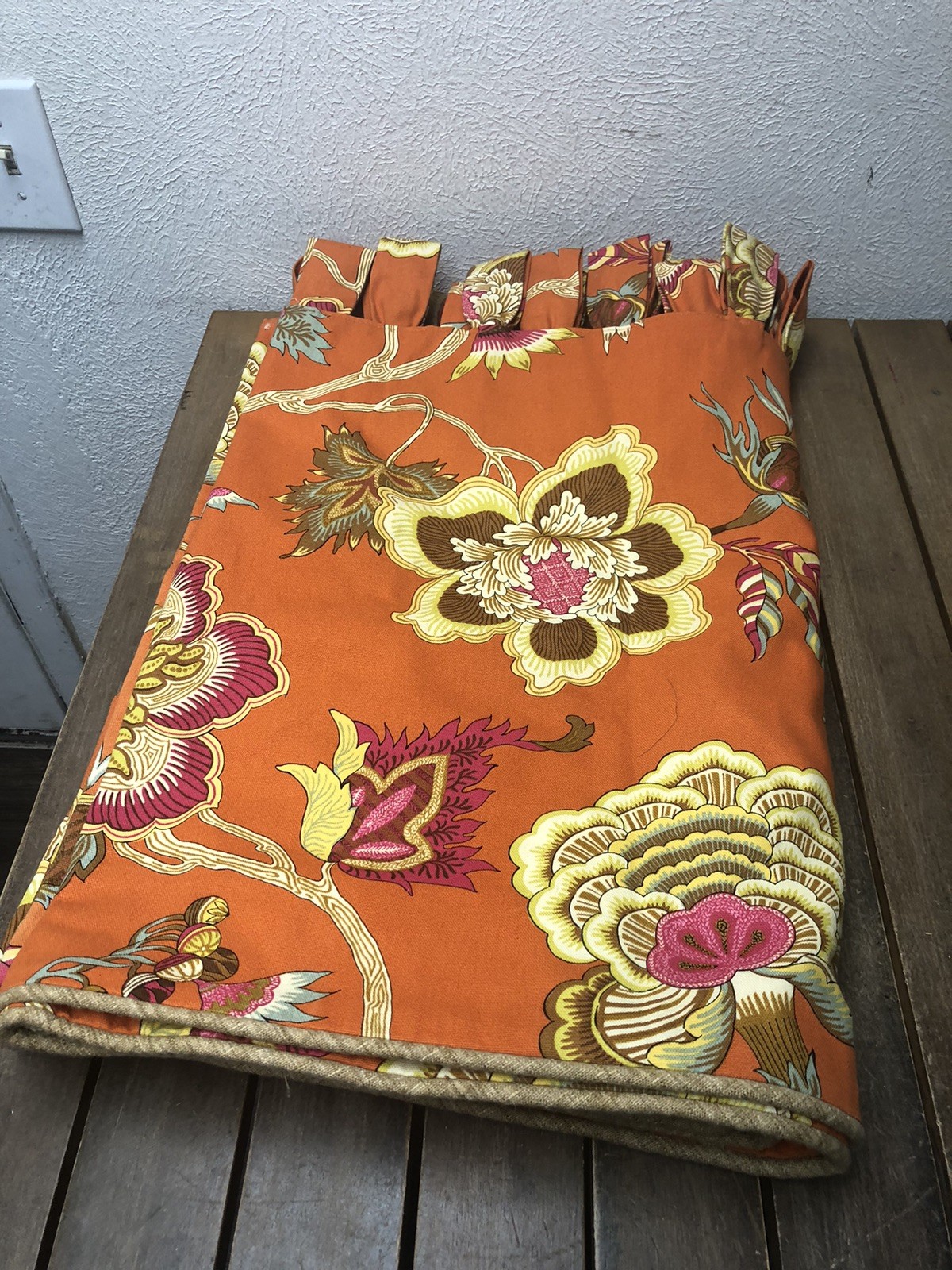 Custom Made Jacobean Floral Valance Orange Multicolor Rod Pocket 272×22″ Lined