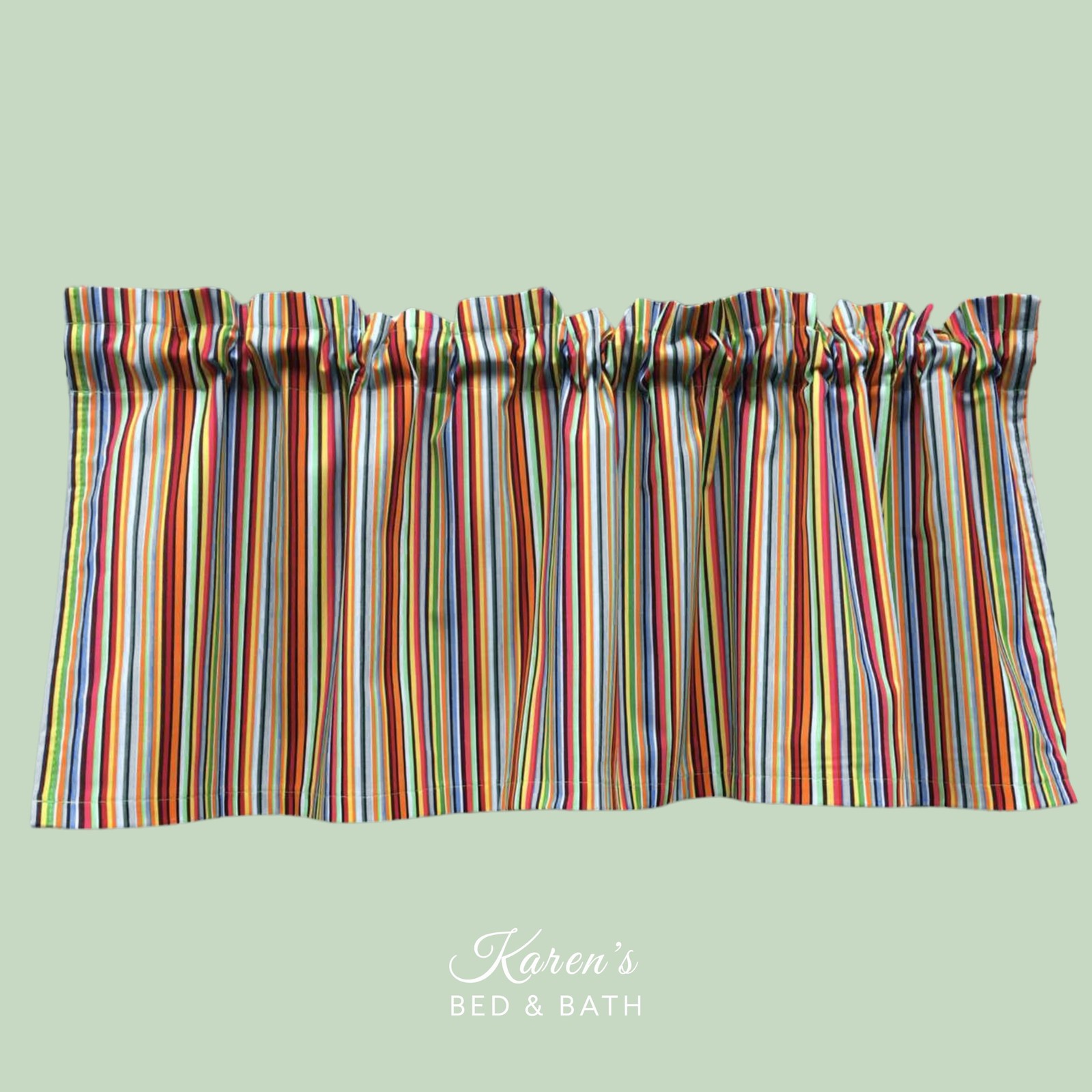 Handmade Multicolor Rainbow Stripe Kitchen Valance Rod Pocket Header Cotton USA