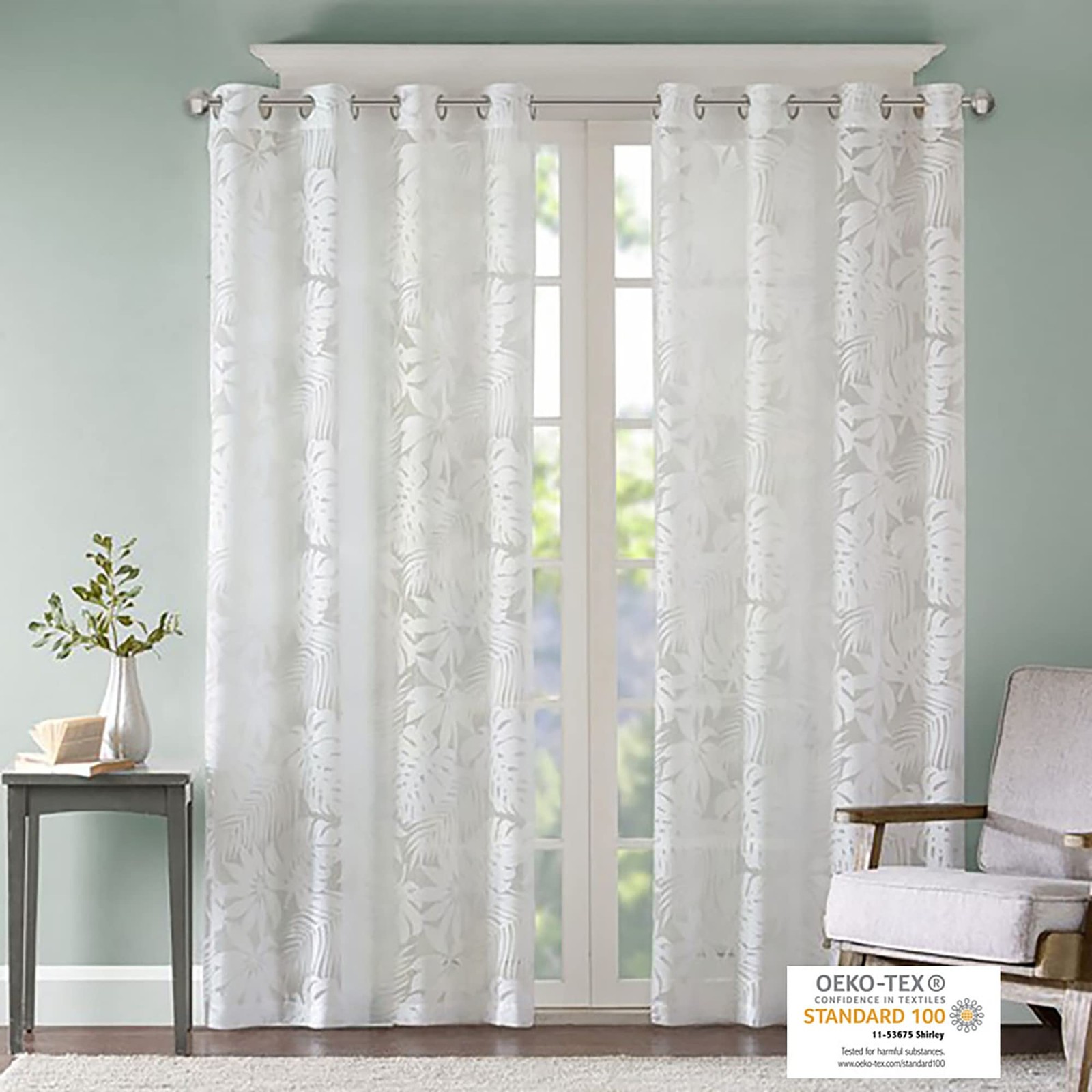 Semi Sheer Single Curtain Modern Contemporary Botanical Print Out Design, Gro…