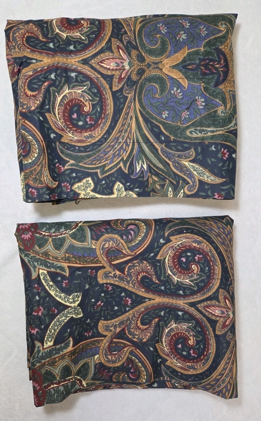 2 Vtg 90s Croscill Valances Jacobean Paisley Rod Pocket Jewel Tones 17.5×88