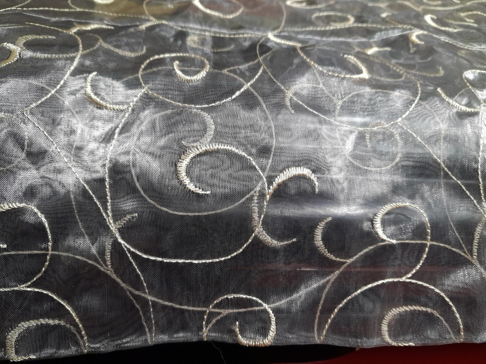 SILVER GRAY CHIFFON STYLE CURTAIN PANEL GOLD EMBROIDERED 102″ LONG 56″ WIDE