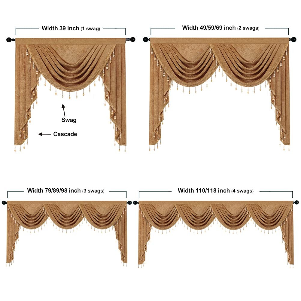 Elkca Double-Sided Chenille Valance For Living Roombronze Curtains Valance Gold