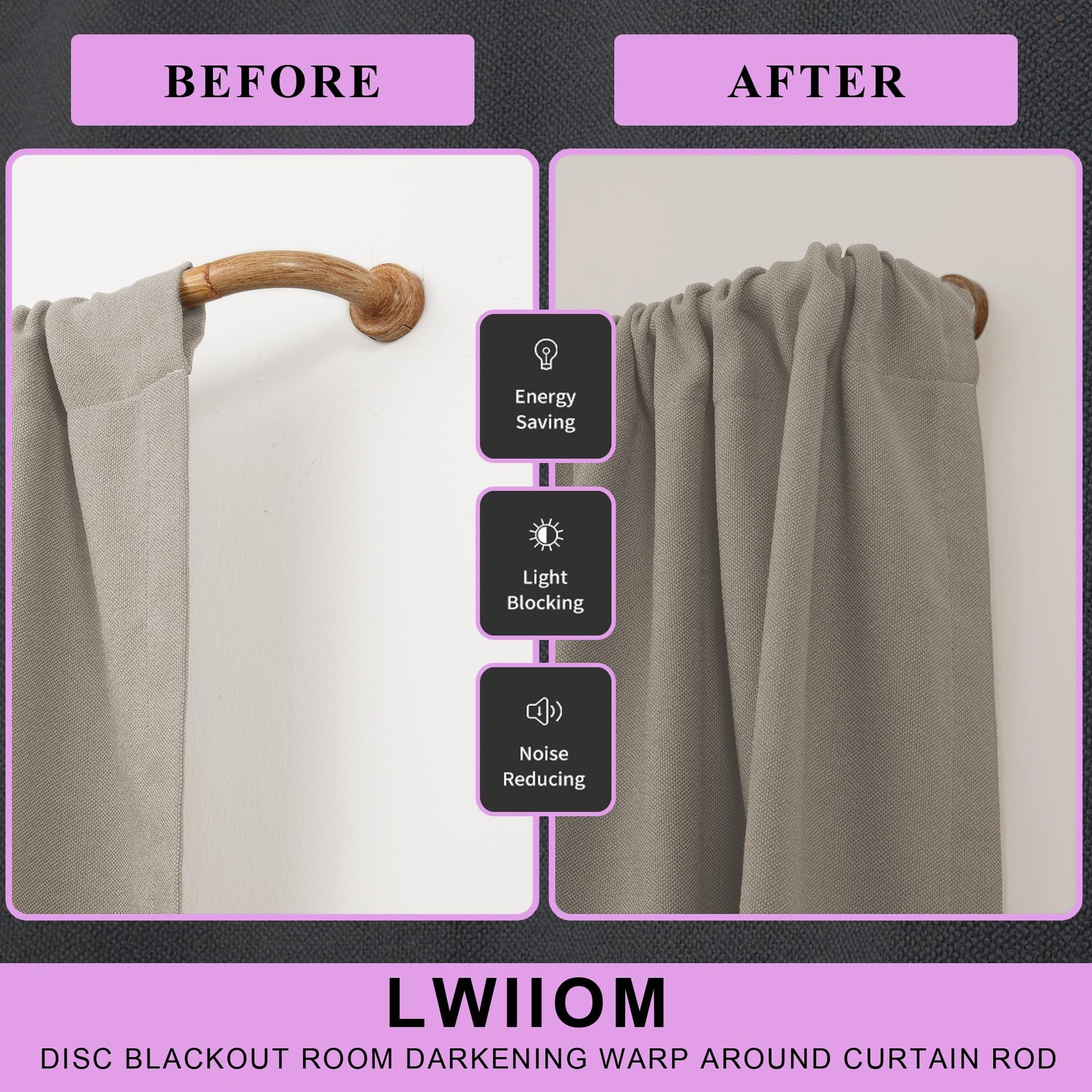Light Wood Grain Disc Curtain Rods, 28-48 Inches 28-48″,