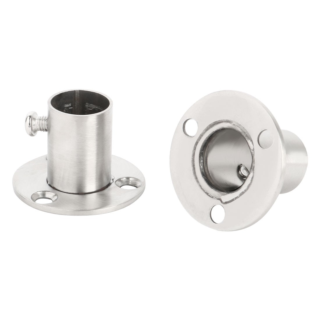 Stainless Steel Cabinet Closet Rod Bracket Holder Flange Socket 16mm Dia 2pack