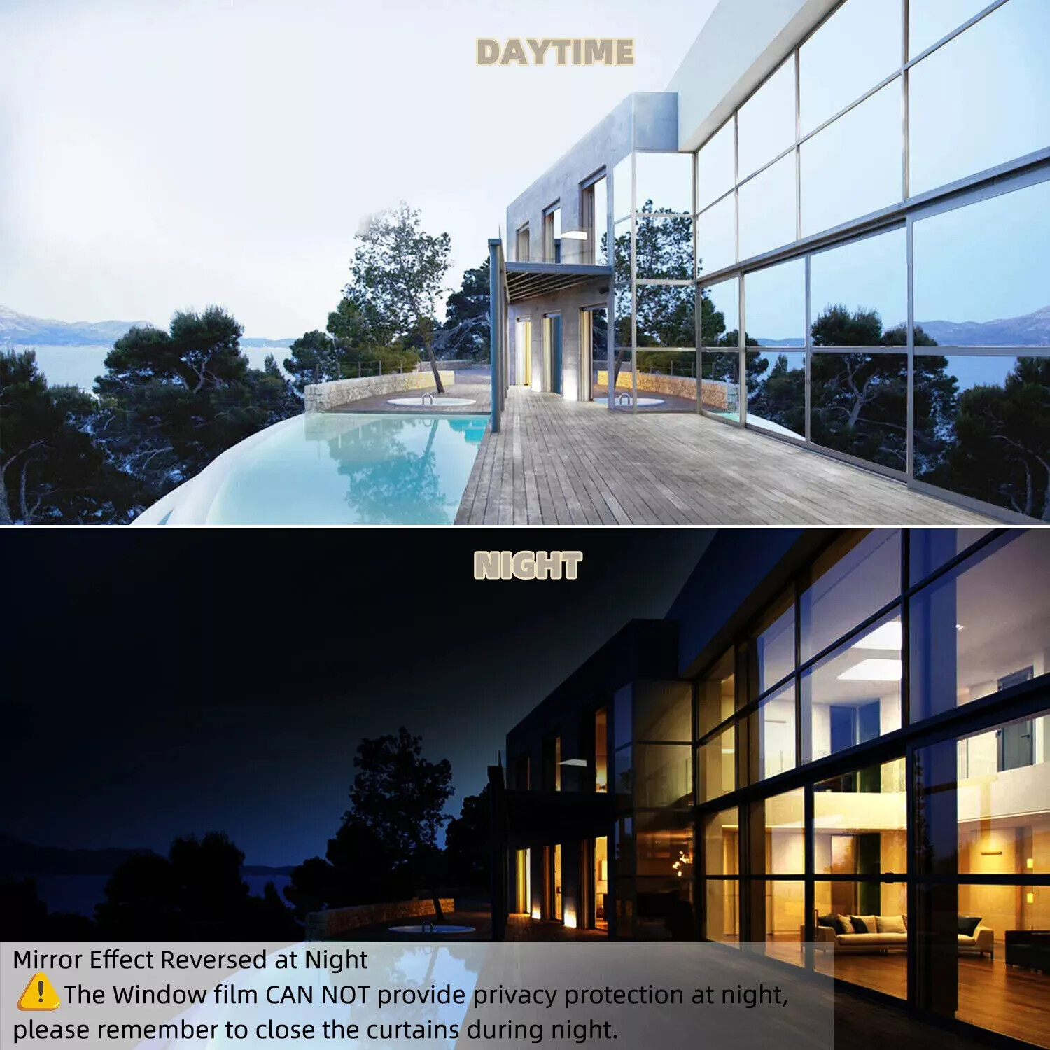 One Way Mirror Window Film UV Reflective Tint Privacy for House/Home Sun Blocker